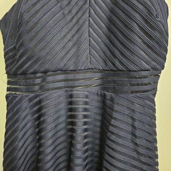 NWT Dear Moon Women Navy Blue Cocktail Dress 11 Sheer Striped Shell Over Solid - Picture 5 of 8